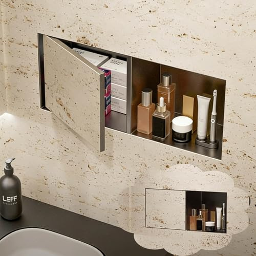 2/3 Tier Tileable Shower Niche with Magnetic Door, Built-in Bathroom Metal Shelving, Concealed Hidden Tissue Storage Holder Wall Insert(Double-layered)