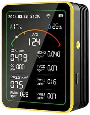 Natural Gas Detector， Home WiFi Air Quality Monitor 15-in-1 Gas Detector USB Rechargeable AQI PM2.5 Sensor Meter(MT15 Plus detector B)