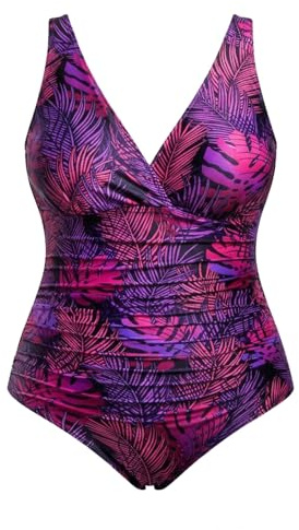 Maillot de Bain Une pièce Grande Taille Gainant pour Femme, col en V et Fronces Taille Haute, Tissu Sculptant et résistant au Chlore, idéal pour la Natation et la Plage, Taille L à XXXL