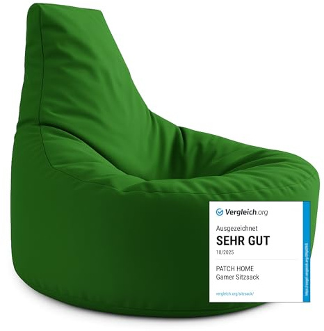 PATCH HOME Gamer Kissen & Lounge Sitzsack – befüllbar mit Reißverschluss, gefüllt mit Styropor, geeignet für In- & Outdoor. Perfekt als Gaming Sessel Sitzkissen (Grün - Ø 75cm x Höhe 80cm)