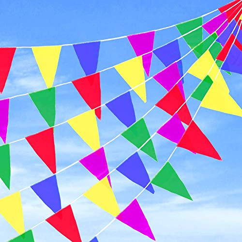 300pcs160M Garden Bunting Party Bunting Banner, Multicolor Nylon Pennant Party Banner Triangle Banner Flags for Office Wedding Birthday Bunting Garden Outdoor Home Decor (160m) (160m 16 * 25cm)