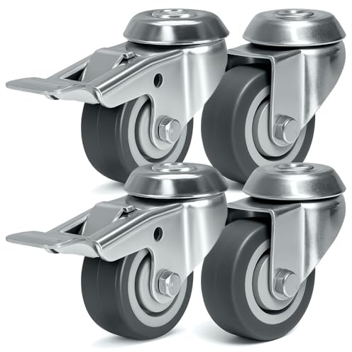 PRIOstahl Möbelrollen Klein mit Rückenloch 50mm Set mit Bremse - Lenkrollen bis 160kg Schwerlastrollen - Spurlos Abrollende Laufrollen Rollen für Möbel Arbeitstisch Werkstatt Räder Transportroller