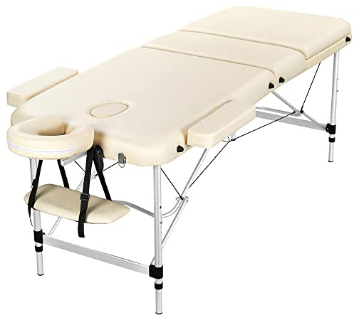 Yaheetech Portable Massage Table Foldable Therapy Bed Portable Massage Bed Lightweight Massage Table 3 Zones Ergonomic Headrest Carrying Bag Easy Installation 213 * 70cm Beige