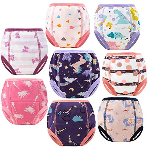 MooMoo Baby 8 Packs Potty Training Pants Cotton Absorbent Training Underwear for Toddler Baby Gir 3T