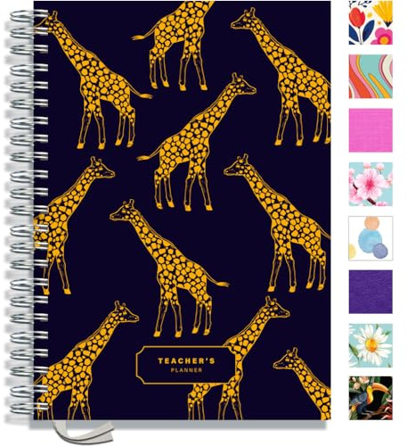 Teacher Planner 2026-2027 A4 size by Pirongs | 6 Lesson Planner for Teachers | Page a day | Undated, Hardback, Wiro-bound Teachers Planner - Giraffe