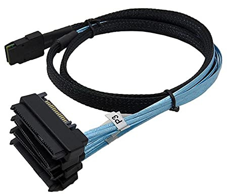 NFHK Internal 36 Pin Mini SAS SFF-8087 Host to 4 SFF-8482 Target SAS Hard Disk and SATA Power Cable 100cm