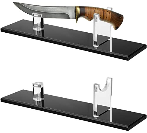 Yookeer 2-piece Knife Display Stand - Fixed Blade Knife Holder for Collection Finished Display, Rustic Cabin Home Decor(Black,Acrylic)