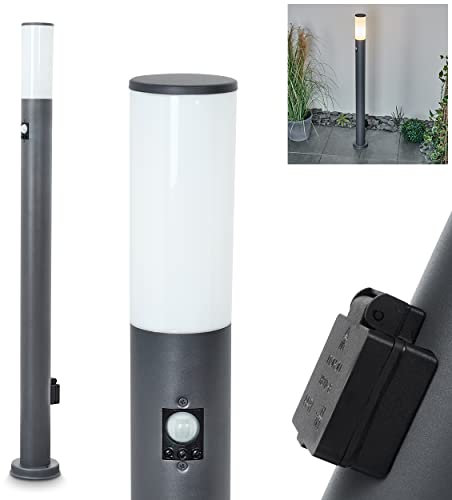 Lampada da esterno Caserta con rilevatore di movimento, presa, luce moderna con base in metallo, in antracite/bianco, luce da sentiero 110 cm, E27, illuminazione da giardino IP44, senza lampadina/e