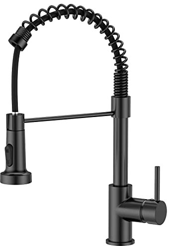 FORIOUS Wasserhahn Küche Schwarz, Hoher Bogen Hochdruck Küchenarmatur mit Herunterziehen Brause Armatur, Mischbatterie Spültischarmatur Küchenarmaturen, 360° Schwenkbar Zwei Sprühfunktionen