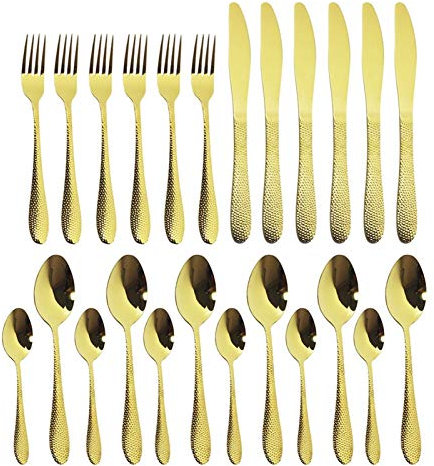 24 stücke Black Besteck Set Edelstahl Geschirr Set Gold Messer Gabeln Löffel Abendessen Geschirr Set Western Küche Flurwaren Set essgeschirr (Color : Gold)