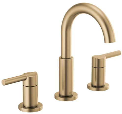 Delta Nicoli Brushed Gold Faucet 3 Hole, 8 Inch Widespread Bathroom Sink Faucet for Vanity, Push-Pop Drain Assembly, Champagne Bronze 35749LF-CZ