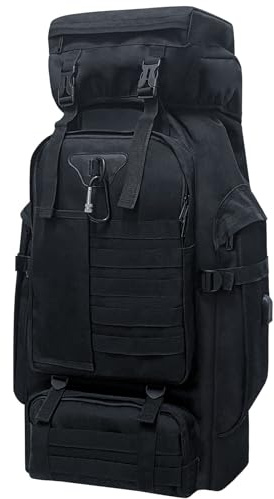 Wesoke Mochila de camping de 80 litros Mochila de Senderismo para Hombres y Mujeres, Mochila de Viaje al Aire Libre Impermeable Extra Grande, Mochila MOLLE Ajustable Gruesa de gran tamaño, Negra