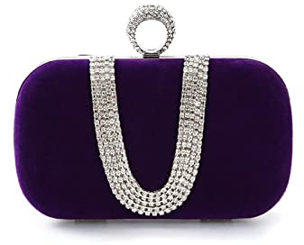 CORIOS Damen Abendtasche Samt Clutch Tasche Glitter Strass Handtasche Glänzend Schultertasche Kette Tasche Elegante Umhängetasche Shining Portemonnaie für Cocktail Party Abendparty Tanzparty Lila