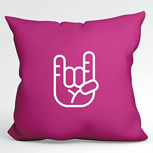 Huuraa Kissen Pommesgabel Hand Deko Sofa Cushion Bezug 40x40cm Fuchsia mit Motiv für Rocker Geschenk Idee für Freunde und Familie