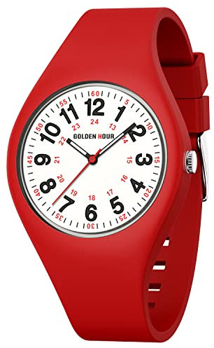 GOLDEN HOUR Analog Unisex Watches Waterproof Sports Digital Ladies Watches for Men, Nurse Medical Professionals, Students, Boys, Girls - Time Glowing Easy to Read Dial, Silicone Strap Womens Watch