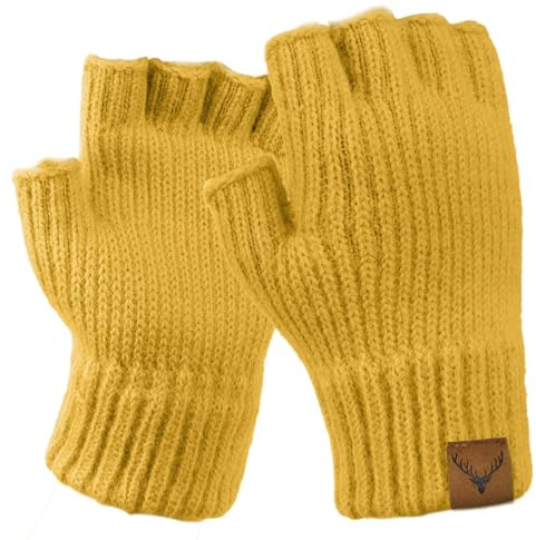 BLURBE Women Fingerless Gloves - Winter Warm FingerIess Mittens Ladies Thermal Knitted Half Finger Gloves Wool Blend Soft Winter Gloves for Women Girls Outdoor Driving Working Typing Gifts UK