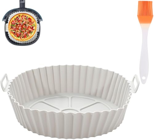 Silikonform für Heißluftfritteuse, 20cm Air Fryer Silikon Pot Liners, Silikon Airfryer Zubehör, mit Backpinsel, Wiederverwendbar anstelle, Geeignet für Ninja Tefal Cosori