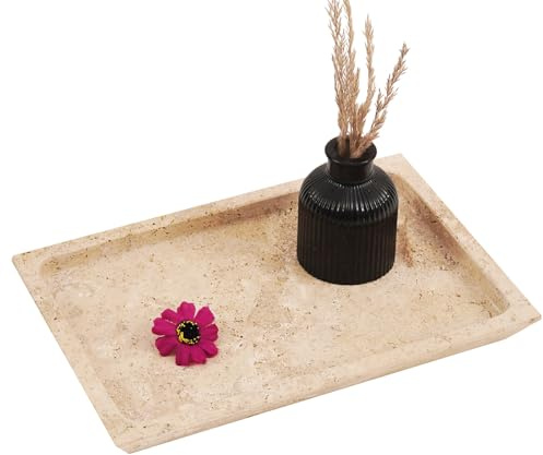 SPESHSTONES Plateau rectangulaire en Marbre Travertin Beige, Fait à la Main, 30,5 x 20,3 x 2,5 cm, pour Fournitures de Fête, Comptoir de Cuisine, Coiffeuse