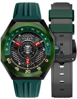 Nubeo Skylab Orologio Automatico da Uomo, Edizione Limitata, 48 mm, con Cinturino in Gomma NB-6083, verde bosco, Bracciale