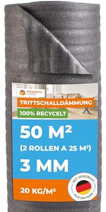 Trittschalldämmung 3mm Profi Basic 50m² | recycelte PE-Schaumfolie | 2 Rollen als Laminat- und Parkettunterlage zur Wärmedämmung | Fußbodenheizung geeignet