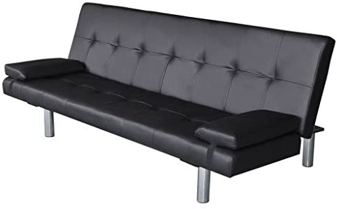 Willood Schlafsofa mit 2 Kissen Kunstleder Loungesofa Lounge Sitzmöbel Wohnzimmer Ausziehbar Schwarz Sofas241722