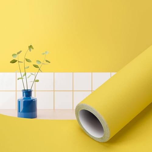 Orgthin Papel Tapiz Autoadhesivo para Despegar y Pegar, 40 x 1000 cm, Color Sólido, Vinilo Impermeable, Rollo de Papel Tapiz Texturizado, Removible para Armarios, Encimeras, Estanterías, Hellgelb