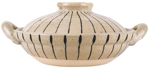 UPWONEC Pentola Di Stufato in Ceramica Giapponese, Pentola Di Terracotta A Doppia Maniglia Fatta A Mano, Casseruola Multiuso, Fuoco Di Argilla Ad Alta Temperatura,Beige m