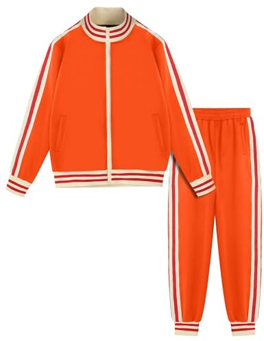 BPXOEO Boys' Tracksuits Set Long Sleeve Full Zip Active Jackets & Jogger Pants Suits 2 Piece Kids Sweatsuit Outfits for 5-6 Years Orange