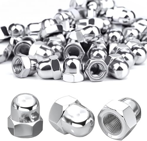 Xkzhrr Dado Cieco a Calotta in Acciaio Inox 50 pezzi Dado,Coprente Forma Alta Dadi Coprenti A2 V2A Dadi Coprenti Esagonali per Bulloni Barra Filettat conforme alla norma DIN 1587 (M4)