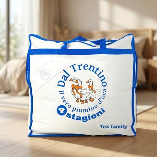 Piumino d’Oca Trentino 4 Stagioni, 2 Piumini Separabili, Soffice, Versatile, 50% Piumino e 50% Piuma d’Oca, Certificato OEKO-TEX - 1 Piazza e Mezza - Cm. 200x200
