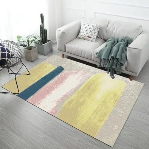 ROSURUG Living Room Carpet Orientteppich 90X160CM Handgemaltes Graffiti Design Wohnzimmer Teppich Fleckenschutz Boden kalt Teppich Jugendzimmer Mädchen Läufer Schlafzimmer Gelb