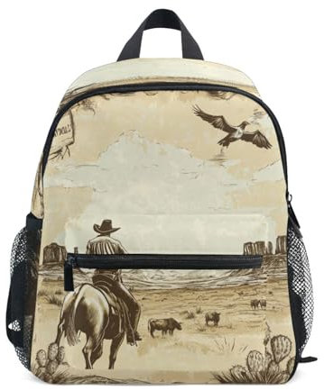 Big Kid Rucksäcke Kinder Jungen Mädchen Wasserdichter Kindergarten-Rucksack mit Brustgurt Western Cowboy Sporen Rinder Drive, Western Cowboy Spurs Cattle Drive, Small