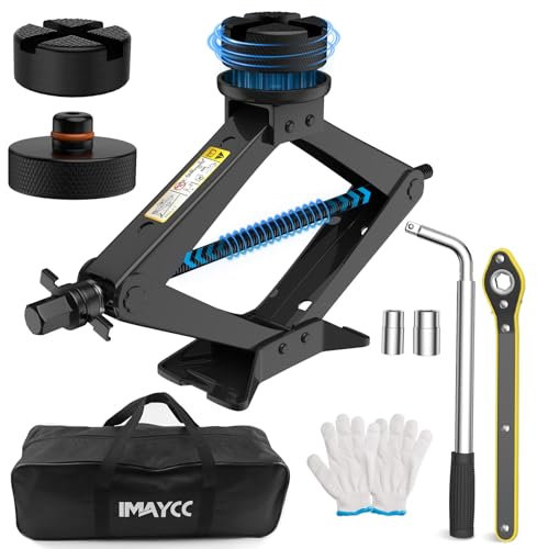 IMAYCC Wagenheber 2.5T/2500kg, Universelle Scherenwagenheber für Auto mit Gummiauflage, Tragbarer Wagenheber mit Radmutternschlüssel,Auto-Notfallset fürAuto SUV MPV Tesla Ideal für Wartung Reparatur