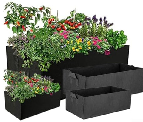 Rechteckige Pflanztasche für den Garten, 4 Stück, Filz-Pflanzbeutel, quadratischer Pflanzbehälter, Stofftöpfe, für Gemüse, Kartoffeln, Tomaten (60 x 30 x 20 cm)