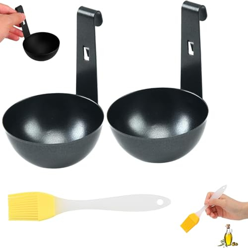 2 stampi per uova in pocotta, uova in pochiere, uova pochierer, uovo Poacher, 1 pennello giallo, Poached Egg Maker con rivestimento antiaderente e manico pieghevole; portauovo per cucina, ufficio