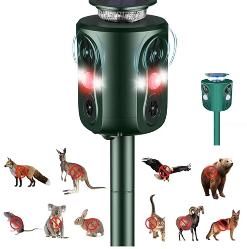 Repulsif Chat Exterieur, 360 degrés Répulsif Chat Ultrason pour le jardin 5 modes réglables Solaire répulsif chat extérieur, 10m Anti Chat Exterieur Repulsif pour Rats, Chiens, Oiseaux, Souris, Pigeon