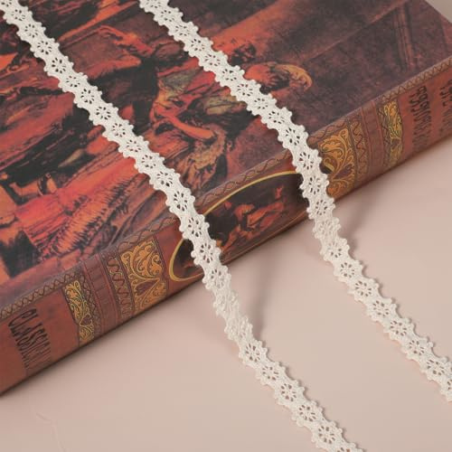 Ymapinc Nastro vintage in pizzo di cotone da 9,1 m, sottile 1 cm, all'uncinetto, colore bianco avorio, per matrimoni nuziali, album di ritagli nuziali