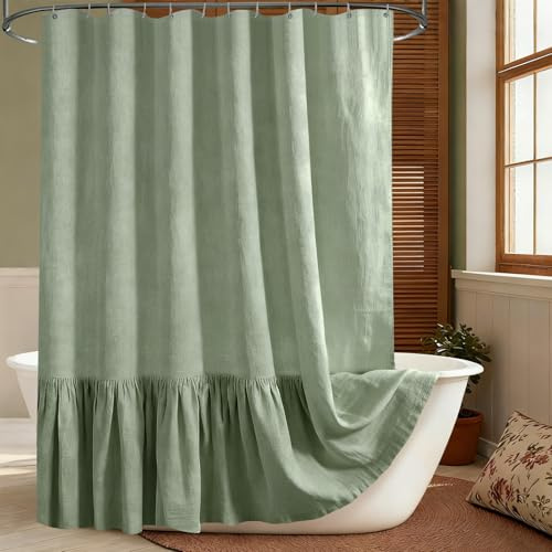 Carttiya Duschvorhang 180x180cm Grün, Leinen Texturiert Duschvorhang – Anti schimmel Wasserdicht Beschwertem Saum Shower Curtain, Badevorhang mit 12 Duschvorhangringen für Badezimmer und Badewanne