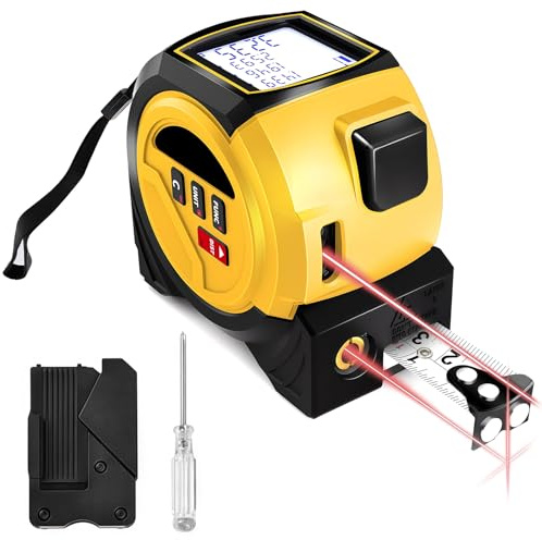 3-in-1 Laser Tape Measure, Cross Line Level, Digital Distance Meters 131ft/40m, Backlit LCD Display, Building Measurement Device, Pythagorean/Area/Volume Calculation & 5 m Tape Measure