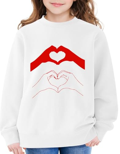 Mjjsk Barntröjor flickor snygga hjärtan jumper långärmad tröja med rund hals komfort vardaglig pullover toppar söta semesterkläder, Vitt, 13-14 Years