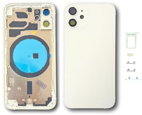 DHLK® Chassis Arriere en Verre + Coque + Tiroir SIM iPhone 12 Mini sans Logo, sans Composants PRÉINSTALLÉS (Blanc)