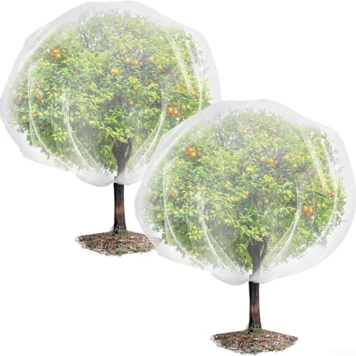 Juego de 2 piezas de red para árboles frutales, red de barrera de pájaros de malla gruesa 60 para pera, melocotón, naranjos, cubierta transpirable resistente a las plagas, color blanco (180 x 180 cm)