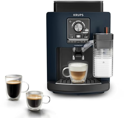KRUPS - Harmony Lait - Machine Espresso Automatique - Bleu Nuit - 15 bars | Cafetière a grain avec broyeur et mousseur lait - Prépare 5 boissons - Technologie Milk Maestro pour une mousse barista