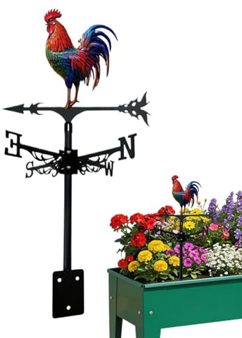 Veleta de Viento - Decoración De Exterior con Gallo De Hierro | Veletas Animales para Jardín | Decoración Granja, Jardín, Patio Trasero, Césped, Balcón, Barandilla y