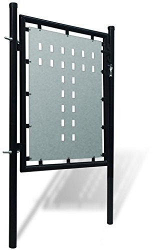 Festnight Metal Garden Gate Heavy Duty Steel Fence Single Door with 2 Posts Gate Panel 100 x 125 cm