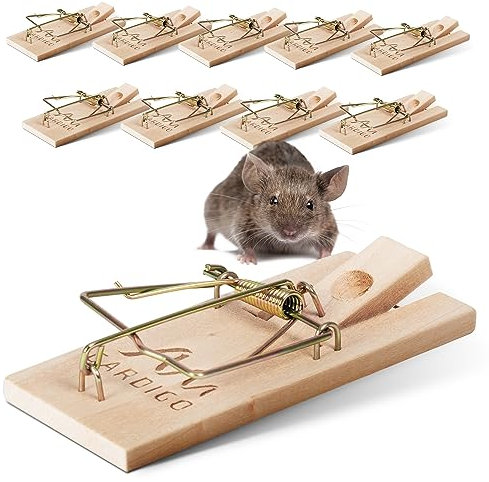 GARDIGO® Piège à Souris en Bois - Lot de 10 I Piège à Ressort pour Maison et Jardin I avec Trou Pratique pour Appât à Souris I Réutilisable et Écologique I Facile à Utiliser