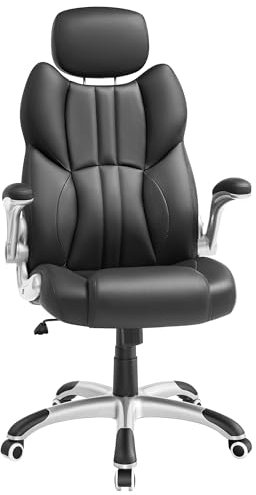 SONGMICS Bürostuhl, Gaming-Stuhl, verstellbare Kopfstütze, Wippfunktion, Schreibtischstuhl, verstellbare Armlehnen, Universalrollen, höhenverstellbar, tintenschwarz OBG65BK