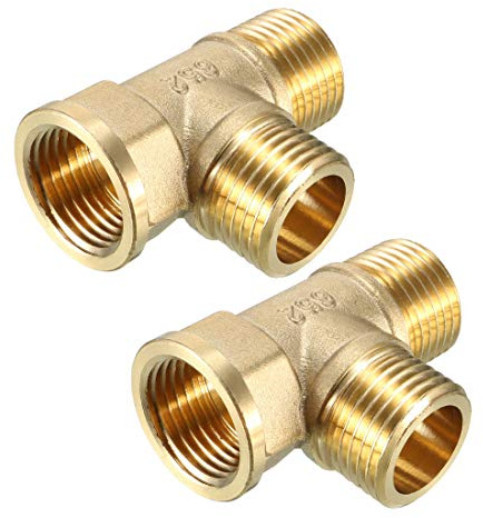 sourcing map 2 Stück Messing T Rohrverbinder T-förmiger Verbinder Kupplung | 1/2BSP Außengewinde x 1/2PT Innengewinde x 1/2BSP Außengewinde