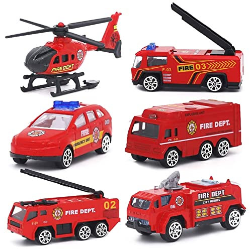 Dreamon Spielzeugautos Feuerwehrauto Fahrzeuge Feuerwehrmann Spielzeug Set Mini Cars für Kinder ab 3 Jahren,6 Pcs
