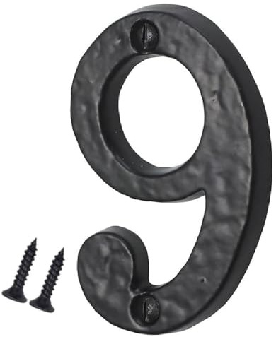 Antique Black Cast Iron Door Number 9, 75mm with Screws